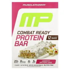 MusclePharm, Combat Ready™ Protein Bar, Confetti Birthday Cake, 12 Bars, 1.87 oz (53 g) EachMusclePharm Combat Ready™ протеиновый батончик