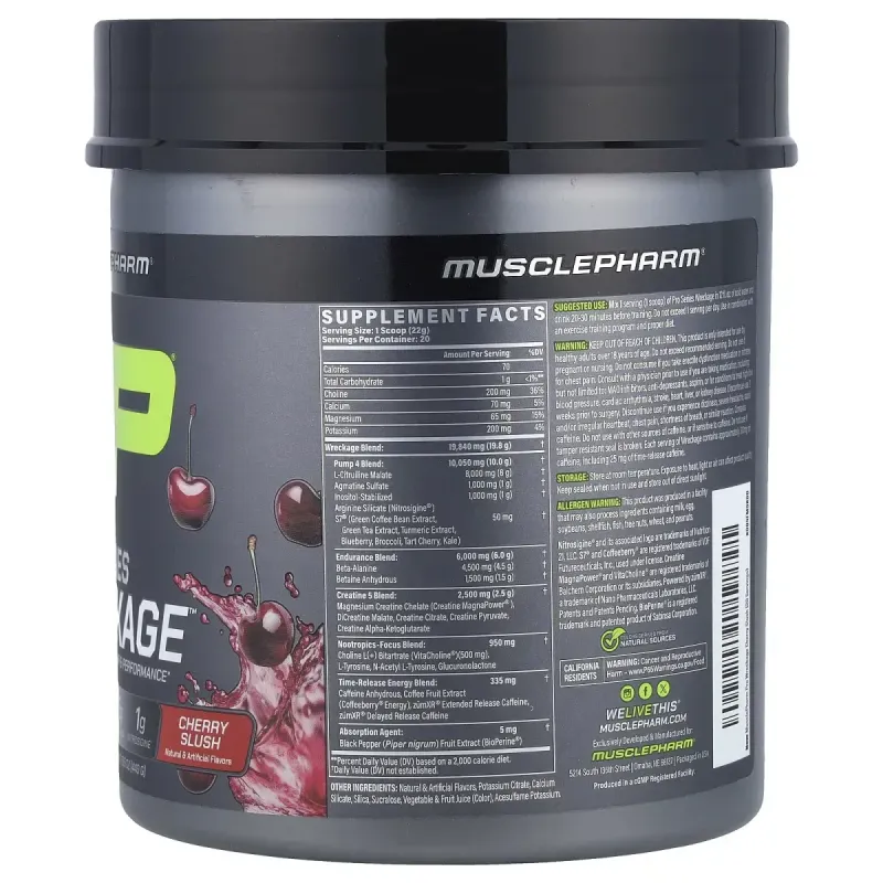 MusclePharm, Pro Series Wreckage™, Pre-Workout, Cherry Slush, 15.5 oz (440 g)MusclePharm Pro Series Wreckage™, предтренировочный комплекс