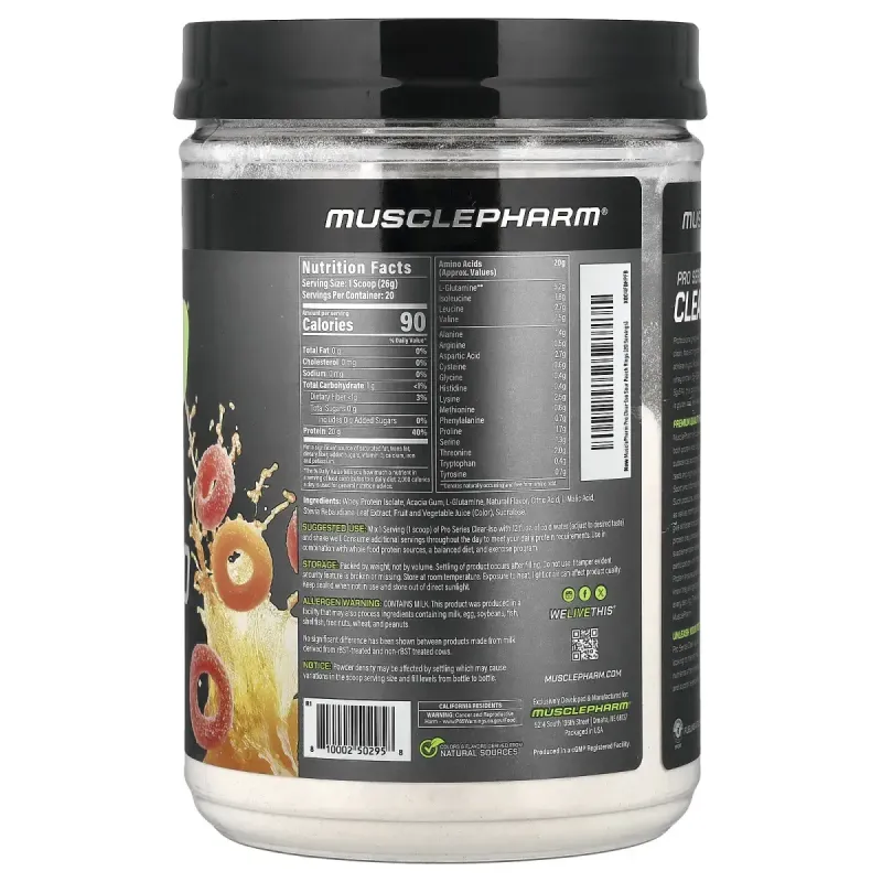 MusclePharm, Pro Series Clear-ISO, Protein Powder Drink Mix, Sour Peach Rings, 1.14 lbs (520 mg)MusclePharm Pro Series Clear-ISO — протеиновая смесь для напитка