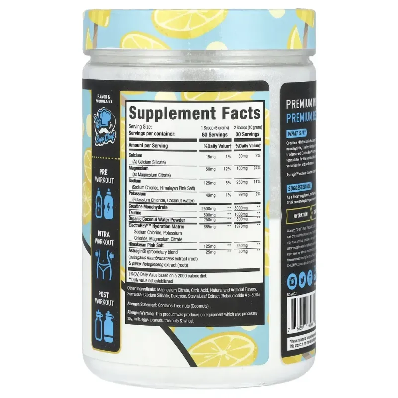 MuscleSport, Creatine + Hydration, Lemon Italian Ice, 10.58 oz (300 g)