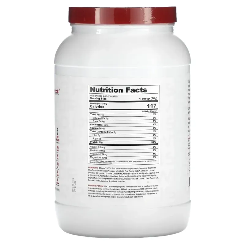 Metabolic Nutrition, ISOpwdr, Whey Protein Isolate, Chocolate Cupcake, 3.04 lb (1,380 g)