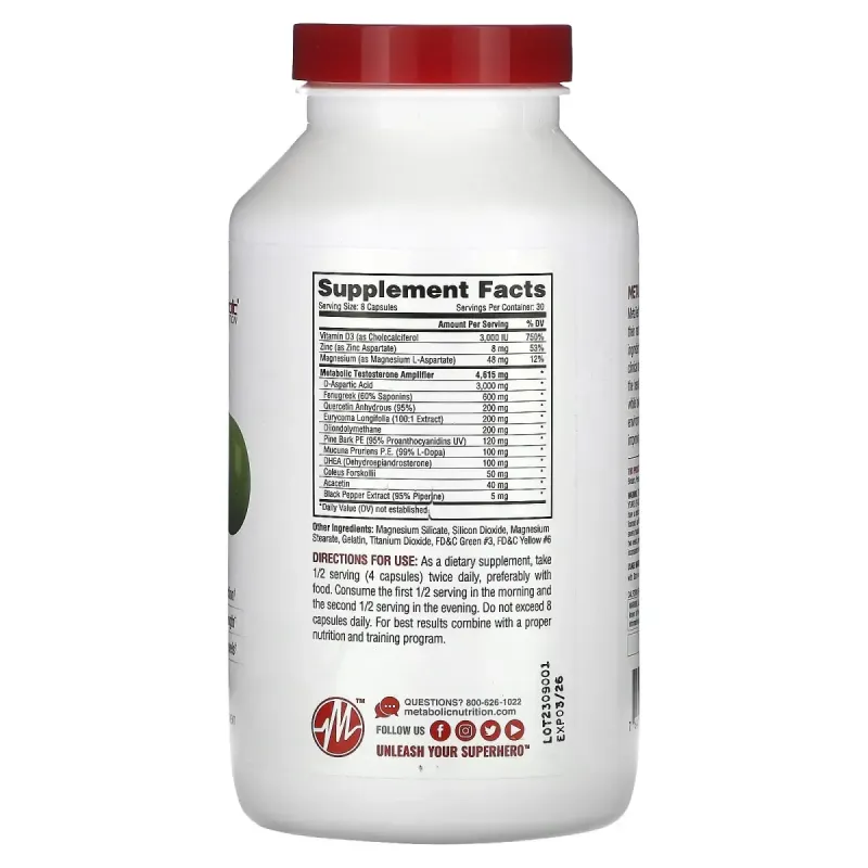 Metabolic Nutrition, Metatest, 240 Capsules