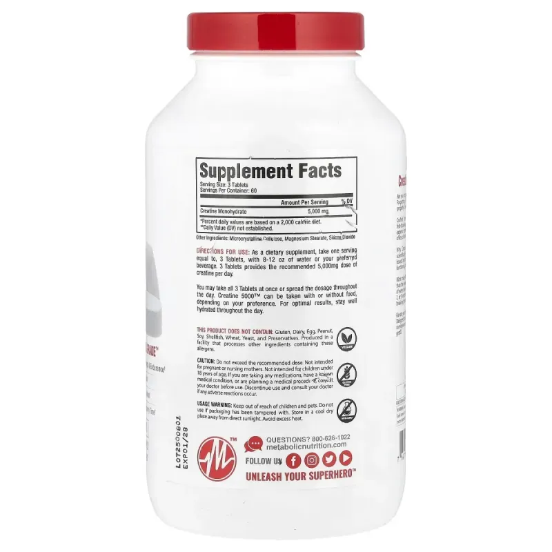 Metabolic Nutrition, Creatine 5000™, 180 Tablets (1,666 mg per Tablet)