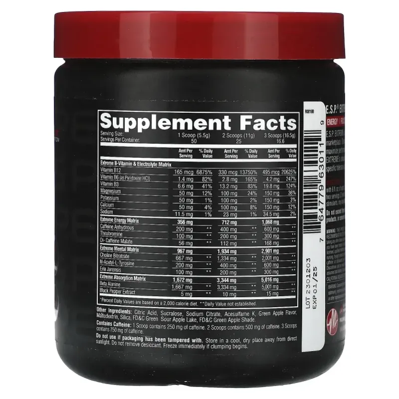 Metabolic Nutrition, E.S.P. Extreme Energy Stimulant Pre-Workout, Green Apple, 10 oz (275 g)