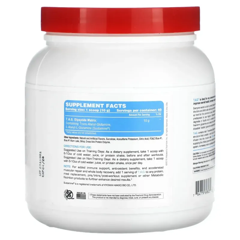 Metabolic Nutrition, T.A.G., Blue Raspberry, 400 g