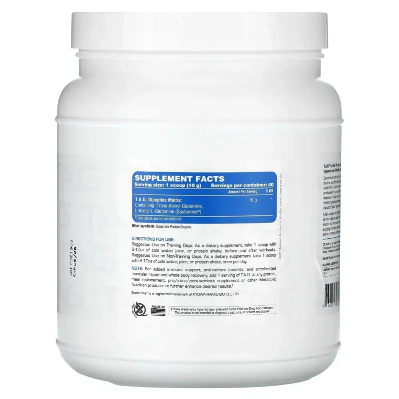 Metabolic Nutrition, T.A.G., Unflavored, 400 g