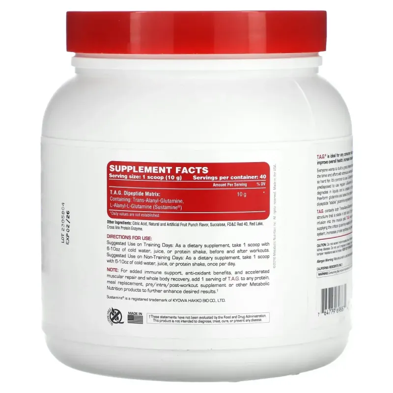 Metabolic Nutrition, T.A.G., Fruit Punch, 400 g