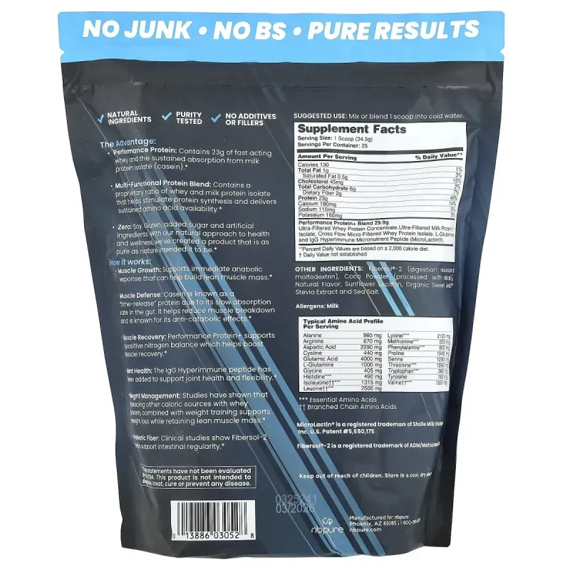 NB Pure, Performance Protein+, Chocolate, 1.9 lbs (862.5 g)