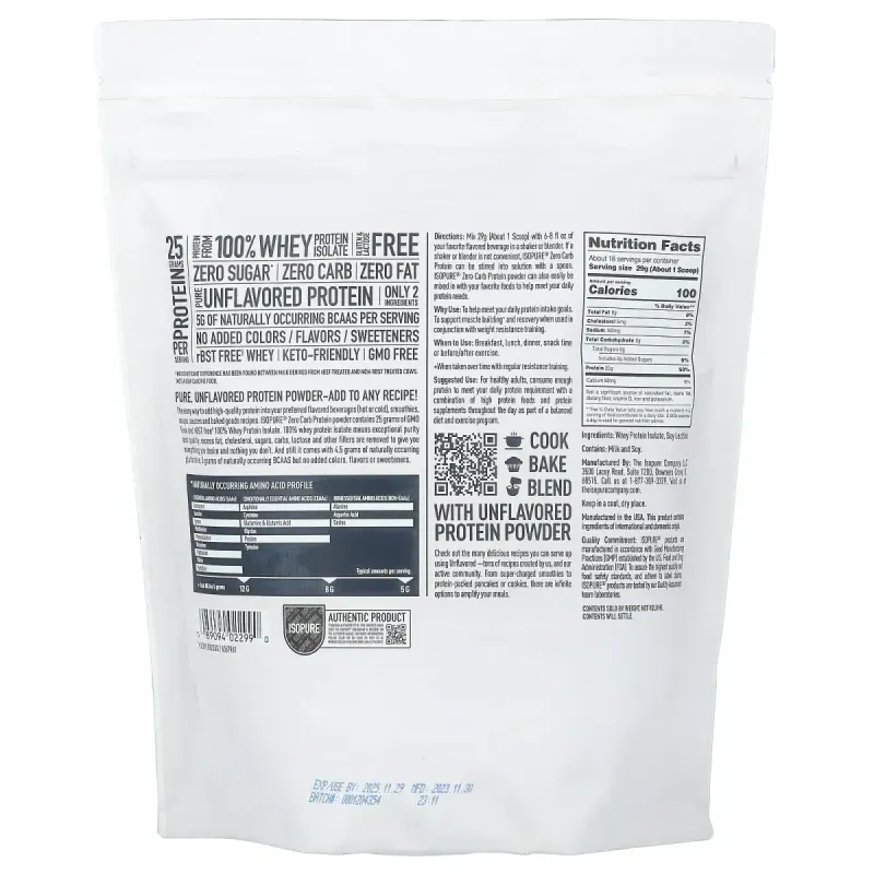 IsoPure, изолят сывороточного протеина, протеиновый порошок, без ароматизаторов, Nature's Best, IsoPure, 454 г