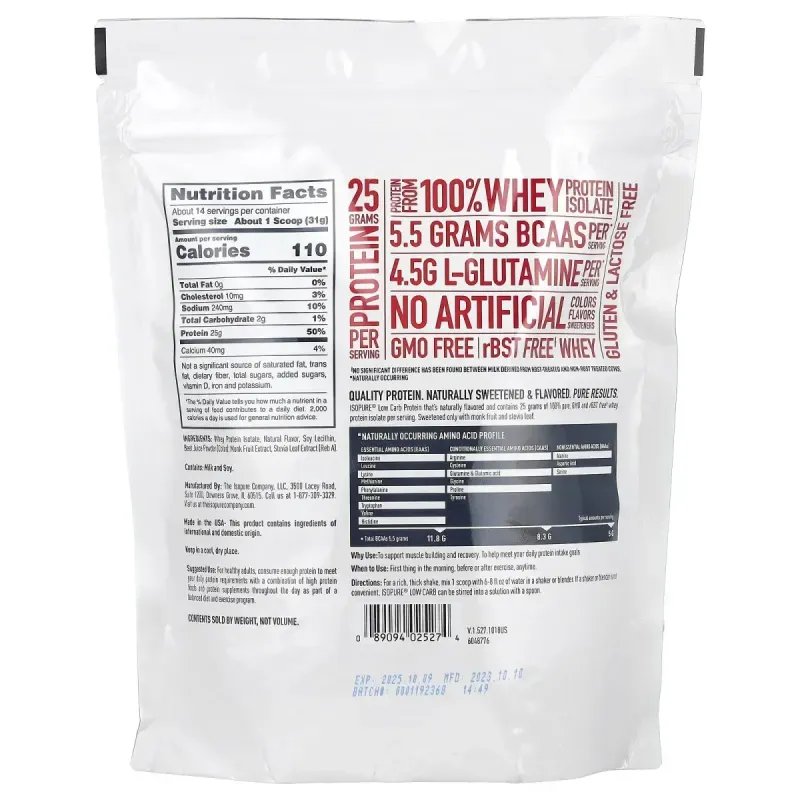 IsoPure Низкоуглеводный протеиновый порошок, клубника, Nature's Best, 454 г