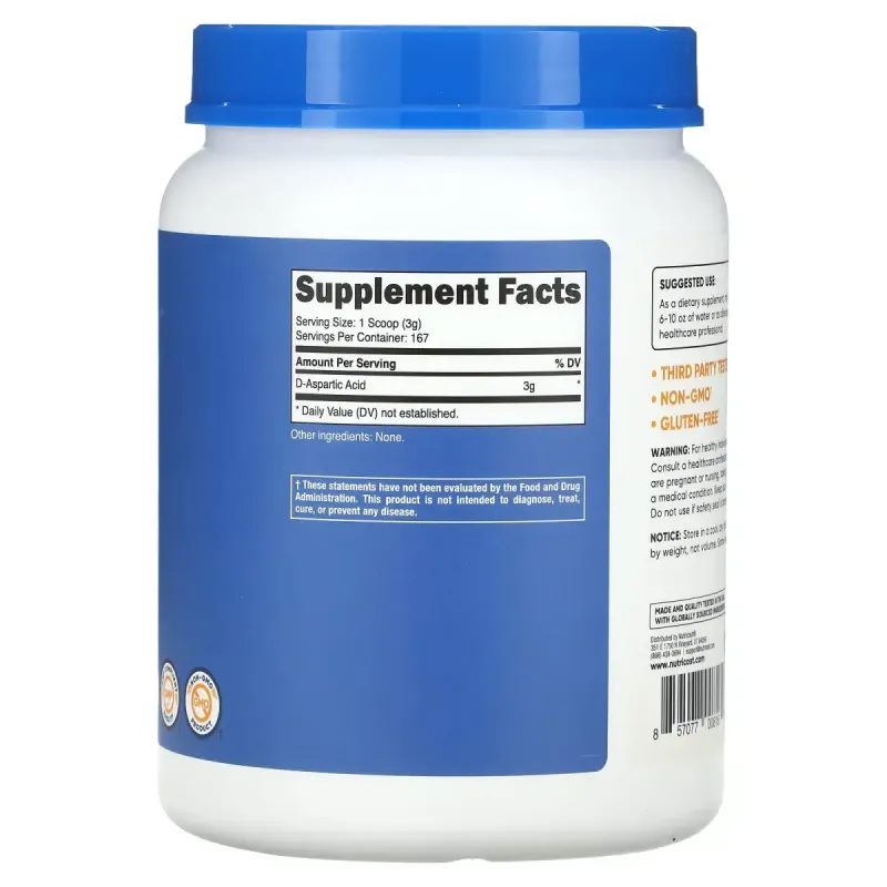 Nutricost, D-аспарагінова кислота, без смакових добавок, 500 г (17,6 унції)