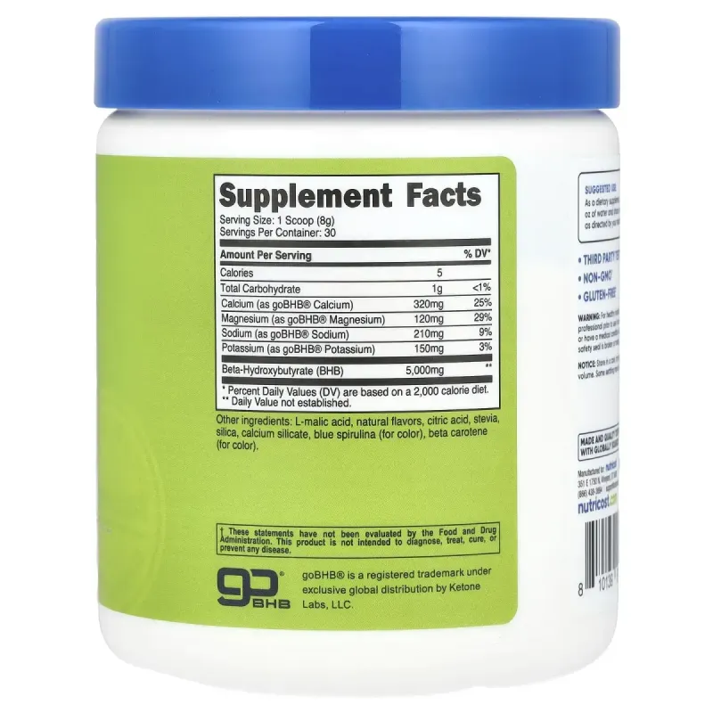 Nutricost, BHB Salts goBHB, Green Apple, 9 oz (252 g)
