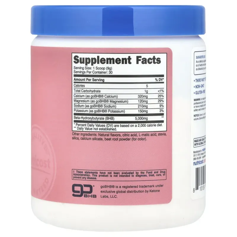 Nutricost, BHB Salts, goBHB®, Strawberry Lemonade, 9.5 oz (267 g)Nutricost, солі BHB, goBHB®