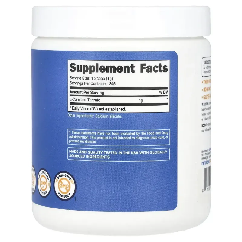 Nutricost, L-Carnitine Tartrate, Unflavored, 8.9 oz (250 g)