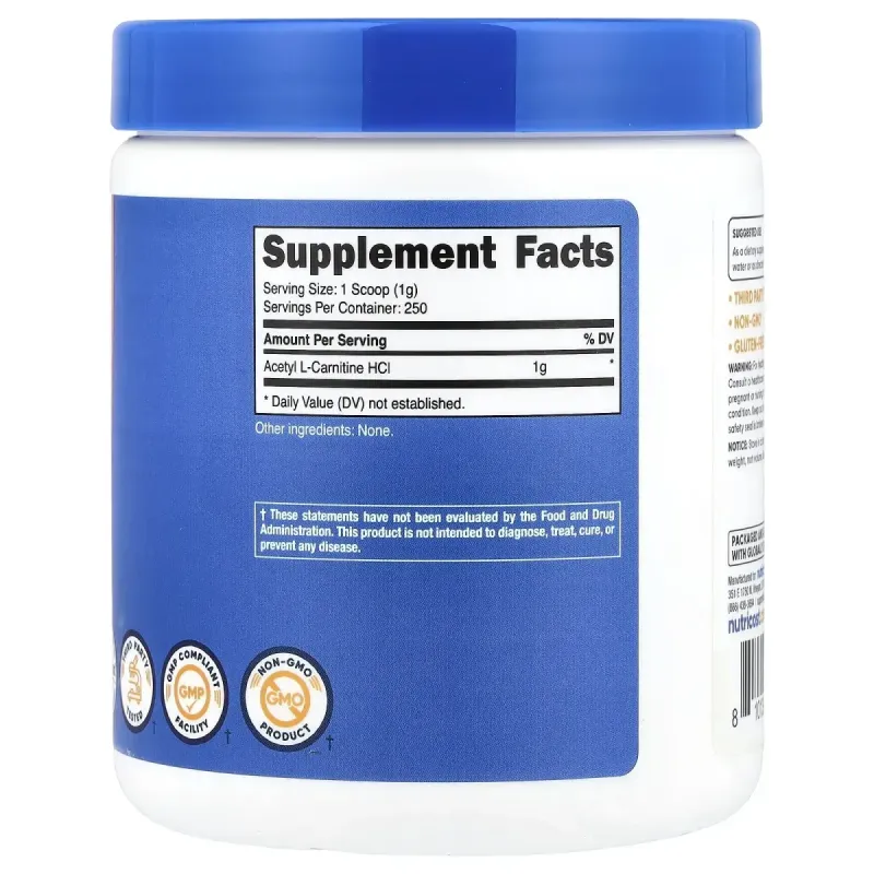 Nutricost, Acetyl L-Carnitine, Unflavored, 8.9 oz (250 g)Nutricost Ацетил-L-карнитин