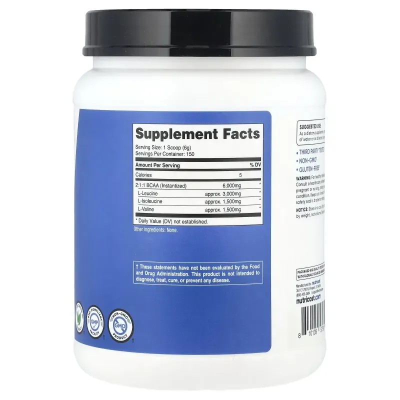 Nutricost, BCAA, Unflavored, 2 lb (900 g)