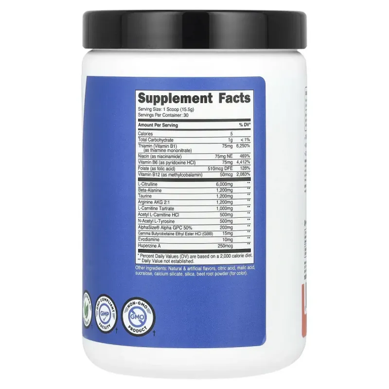 Nutricost, Performance, передтренувальний комплекс без стимуляторів, рожевий лимонад, 465 г (1 фунт)