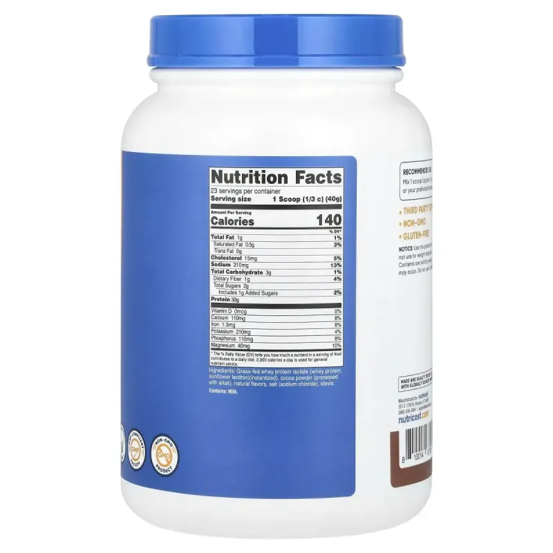 Nutricost, Grass-Fed Whey Protein Isolate, Milk Chocolate, 2 lb (907 g)