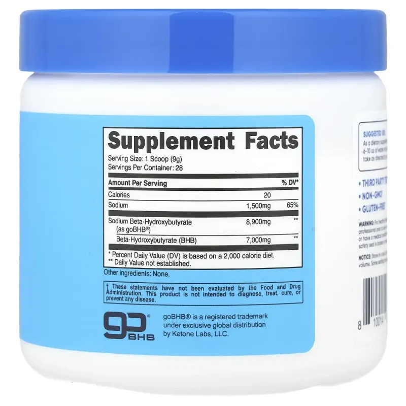 Nutricost, Sodium BHB, goBHB®, Unflavored, 8.9 oz (250 g)Nutricost, Бета-гідроксибутират натрію (BHB), goBHB®