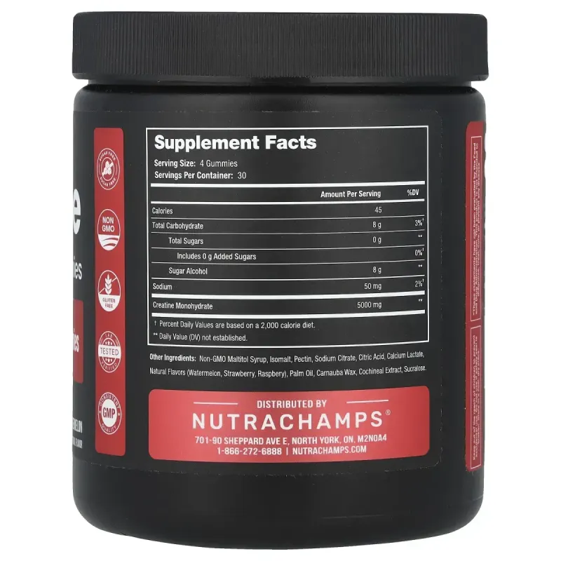 NutraChamps, Creatine Monohydrate Gummies, Watermelon, 120 Gummies (1,250 mg per Gummy)