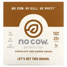 Протеїновий батончик, тісто для шоколадного печива, Protein Bar, Chocolate Chip Cookie Dough, No Cow, 12 батончиків по 60 г кожен