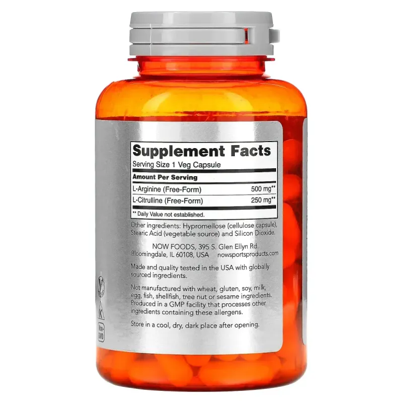 Аргінін і Цитрулін Now Foods (Arginine and Citrulline) 500 мг \ 250 мг 120 капсул