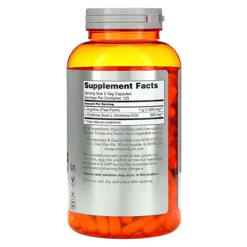 Аргинин Орнитин Now Foods (Arginine Ornithine) 500 мг/250 мг 250 капсул