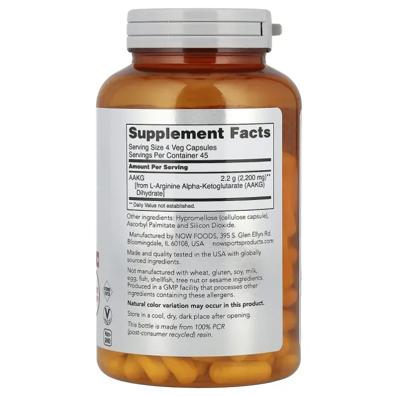 NOW Foods, AAKG 2200, 180 Veg Capsules (550 mg per Capsule)