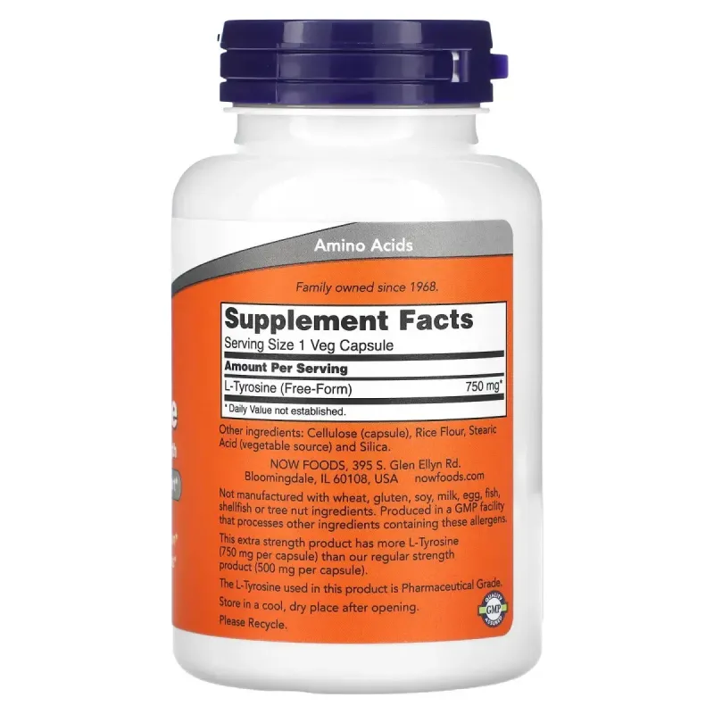 Тирозин Now Foods (L-Tyrosine) 750 мг 90 вегетарианских капсул