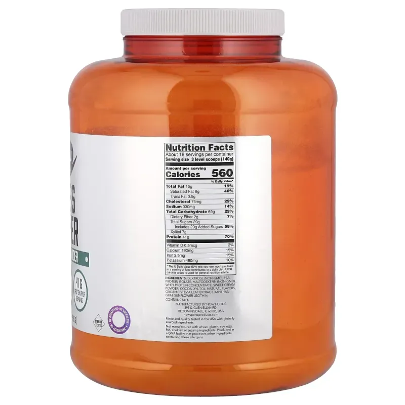 NOW Foods, Sports, протеїновий порошок для набору маси, кремовий шоколад, 2495 г (5,5 фунта)