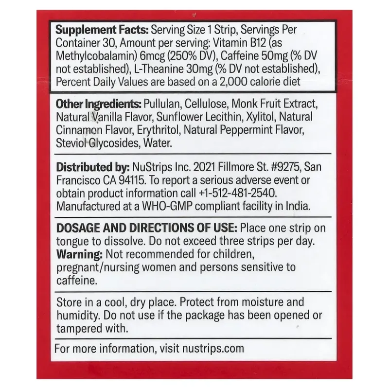 NuStrips, Energy In A Strip™, з корицею та ваніллю, 30 смужок