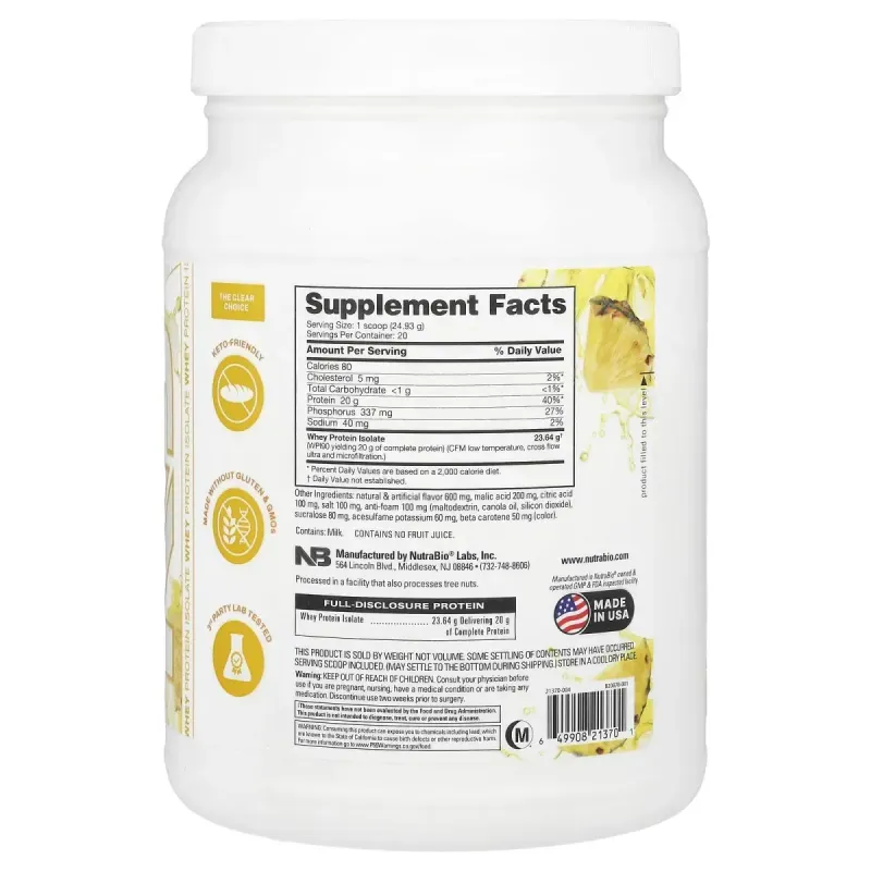 NutraBio, Performance, Clear Protein, Pineapple Splash, 1.1 lb (499 g)