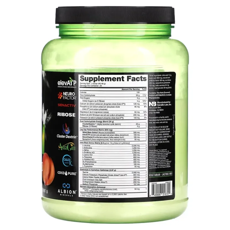 NutraBio, Intra Fuel, Leg Day, Peachy Glutes Peach Mango, 2.05 lb (930 g)