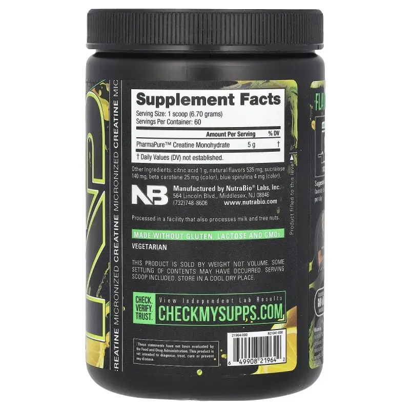 NutraBio, Micronized Creatine Burst, Citrus Rush Lemon Lime, 0.89 lb (402 g)