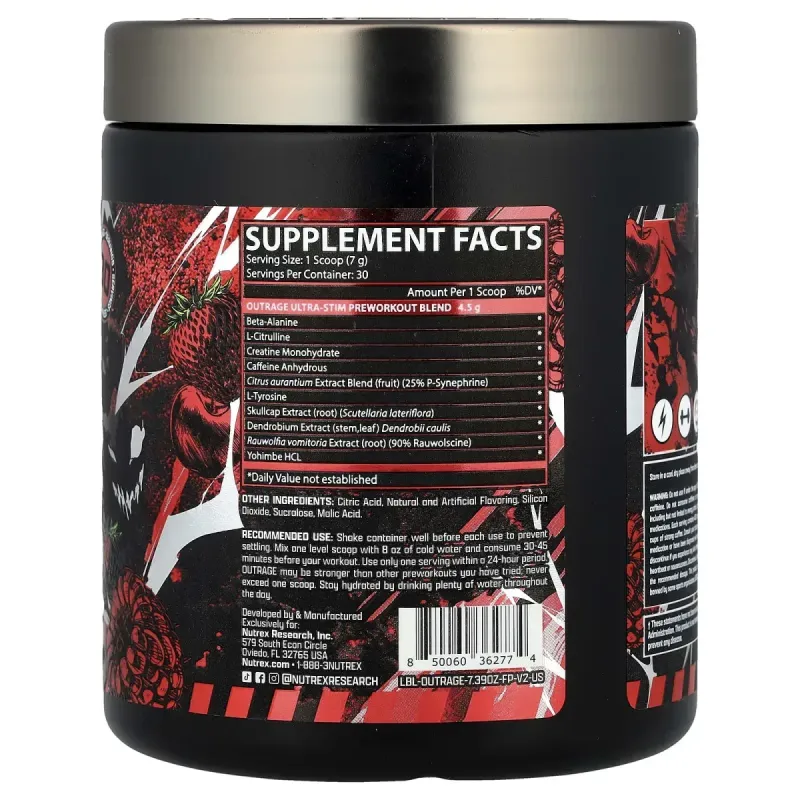 Nutrex Research, Outrage, Ultra Stim Pre Workout, Fruit Punch, 7.39 oz (209.64 g)Nutrex Research Outrage — ультра-стим передтренувальний комплекс