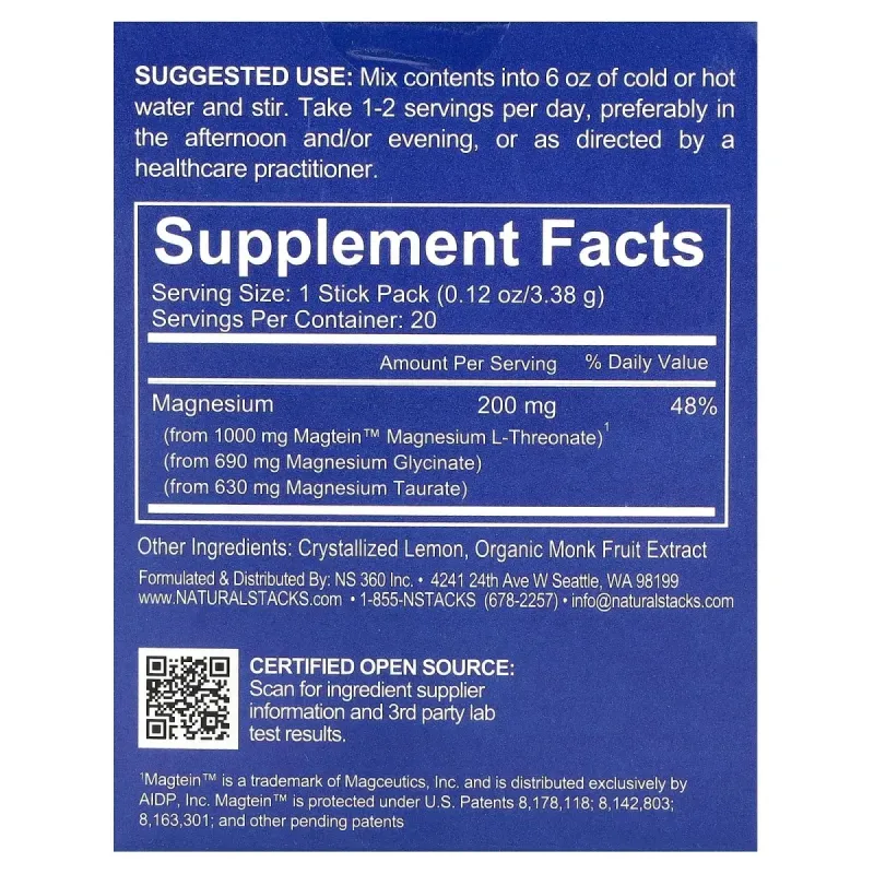 Natural Stacks, MagTech, Смесь для приготовления напитков с магнием, лимонад, 20 пакетиков в стиках по 3,23 г (0,11 унции) каждый