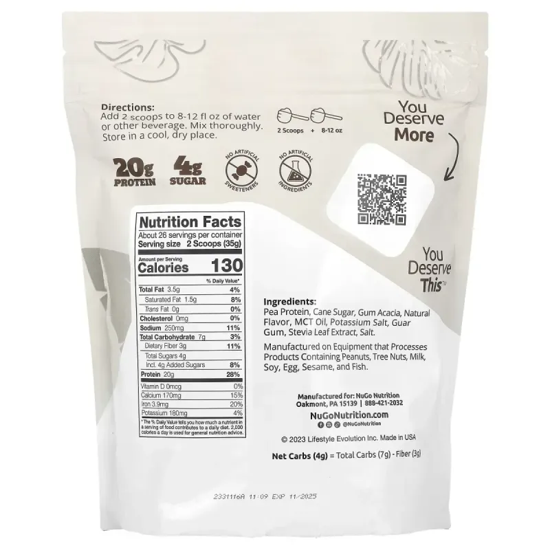 NuGo Nutrition, рослинний протеїн, ваніль, 907 г (2 фунти)