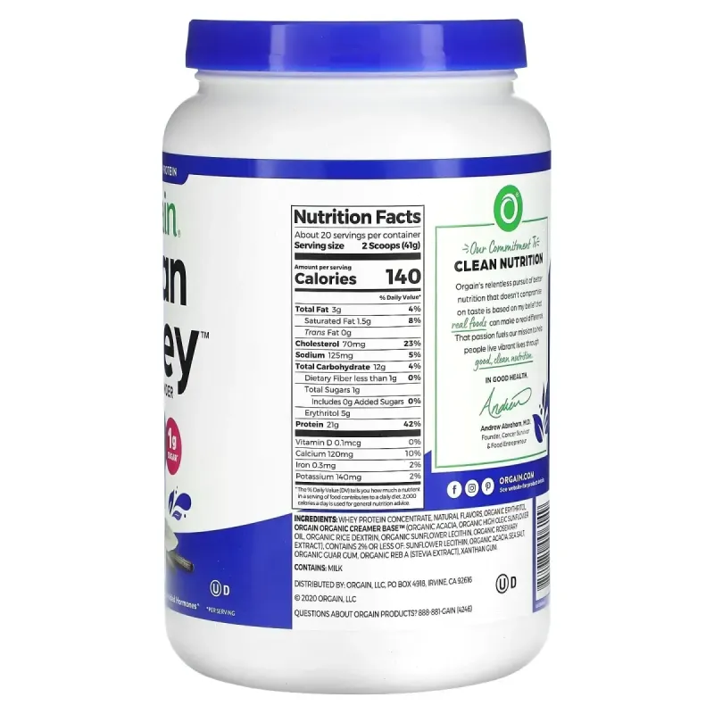 Сироватковий протеїн від корів на вільному випасі у вигляді порошку, Стручки ванілі, Orgain, 1,82 фунта (828 г)
