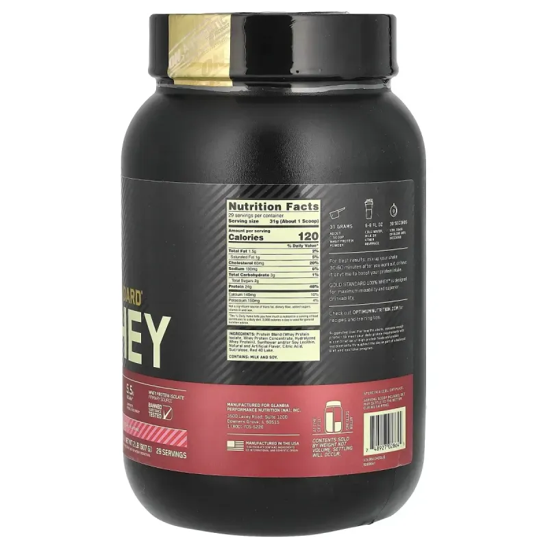 Сывороточный протеин изолят Optimum Nutrition (100% Whey Gold Standard) 909 г со вкусом клубники