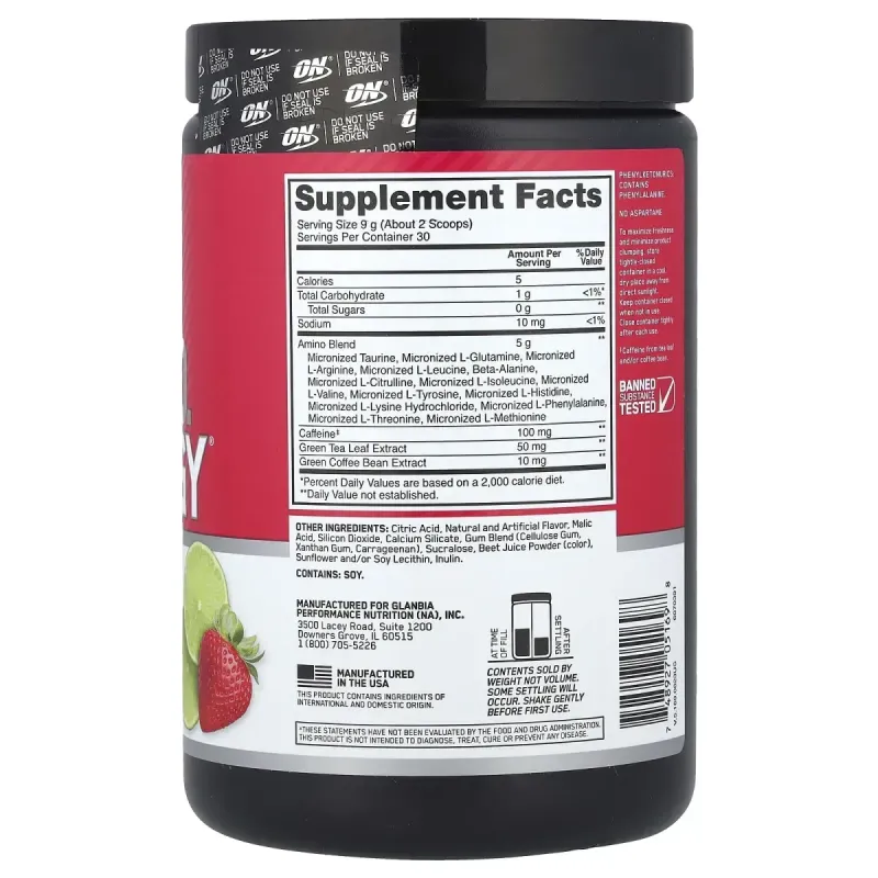 Амино энергия клубника лайм Optimum Nutrition (Essential Amino Energy) 270 гм