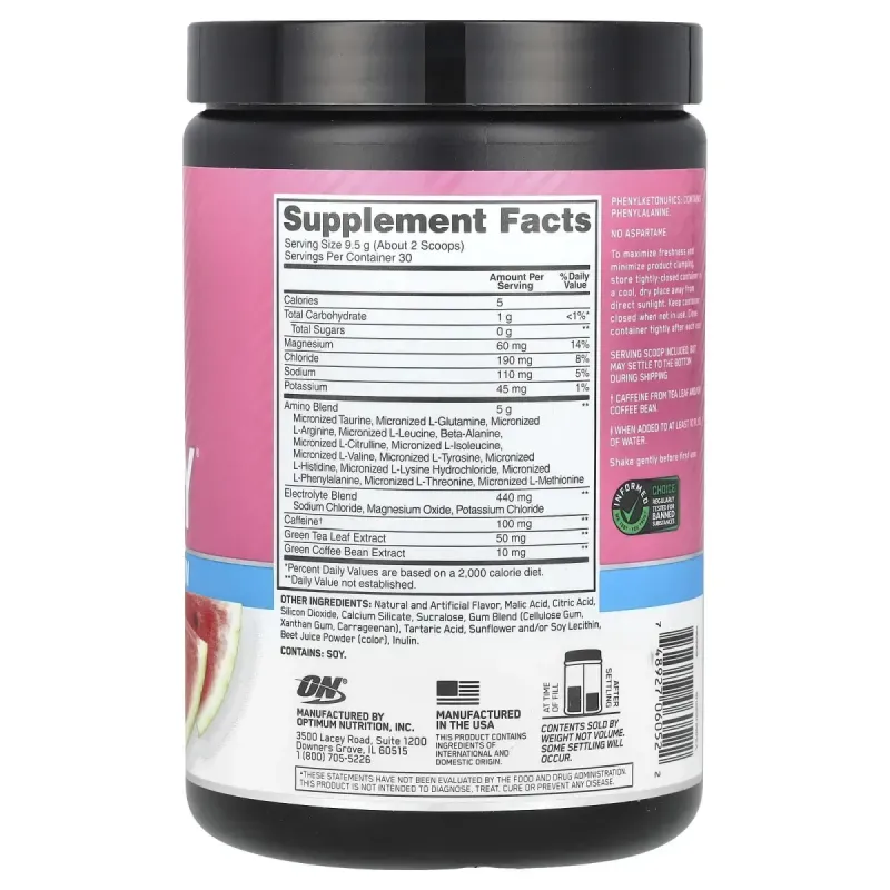 Основная аминокислота + электролиты, арбузный взрыв, Optimum Nutrition, 285 г