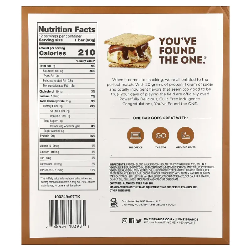 One Brands, протеїнові батончики, S'mores, 12 батончиків по 60 г (2,12 унції)