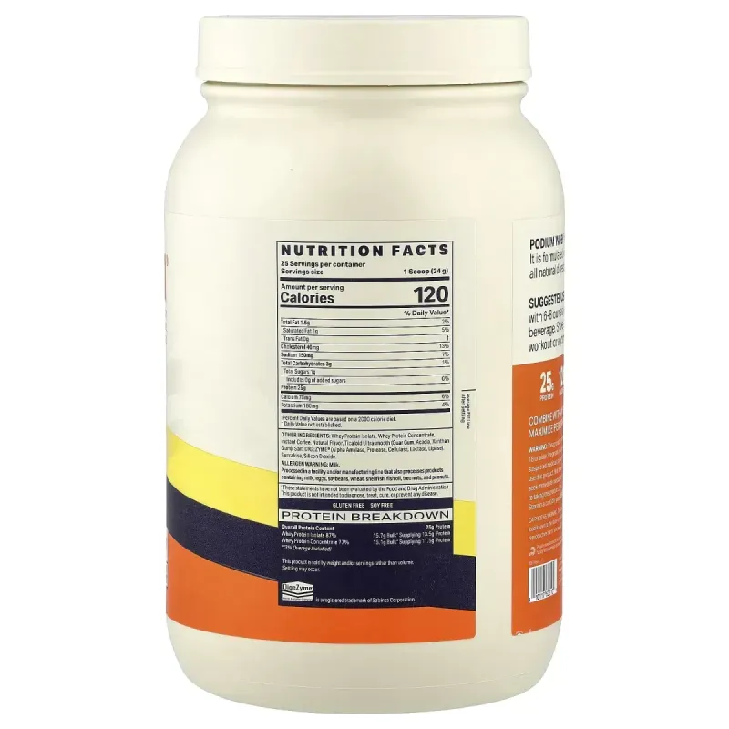 Podium Nutrition, сывороточный протеин в порошке, со вкусом кофе и мороженого, 850 г (1,87 фунта)