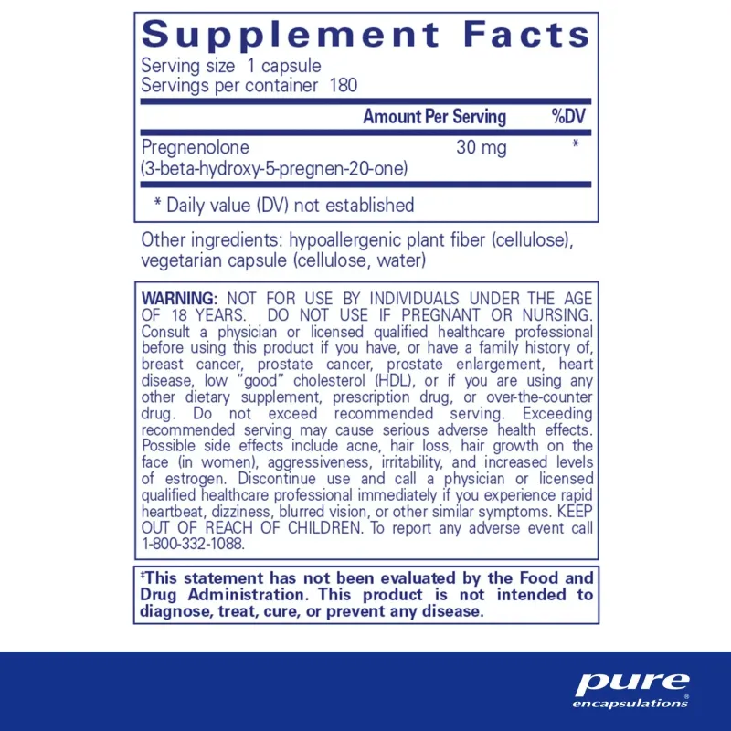 Прегенолон Pure Encapsulations (Pregnenolone) 30 мг 180 капсулПрегенолон Pure Encapsulations (Pregnenolone) 30 мг 180 капсул