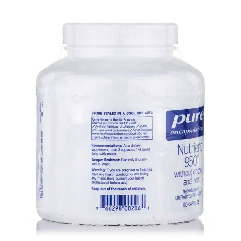 Мультивитамины и минералы без меди и железа Pure Encapsulations (Nutrient 950 w/o Copper and Iron) 180 капсулМультивитамины и минералы без меди и железа Pure Encapsulations (Nutrient 950 w/o Copper and Iron) 180 капсул
