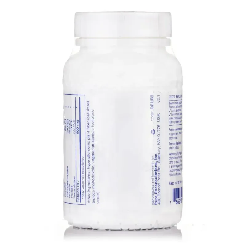 Пищеварительные ферменты с бетаином HCL Pure Encapsulations (Digestive Enzymes Ultra with Betaine HCL) 90 капсул