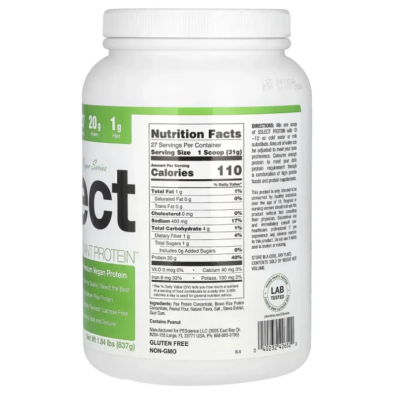 PEScience, Vegan Series, Select Protein, Delight с арахисовым маслом, 29,5 унций (837 г)