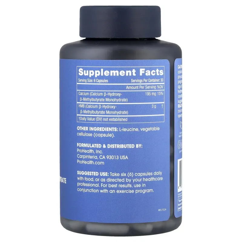 ProHealth Longevity, HMB B-Hydroxy-B-Methylbutyrate, 180 CapsulesProHealth Longevity, HMB Бета-гидрокси-бета-метилбутират