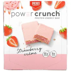 BNRG, Power Crunch Protein Energy Bar, клубничный крем, 12 батончиков по 1,4 унции (40 г) каждый
