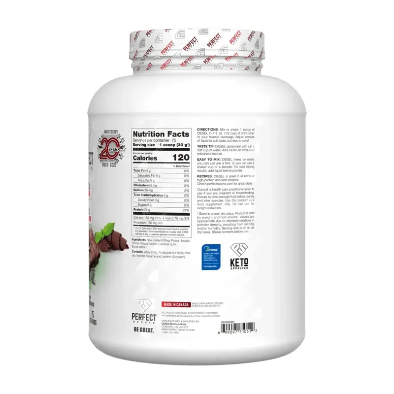 PERFECT Sports, Diesel, New Zealand Whey Isolate, Chocolate Mint, 5 lbs (2.27 kg)